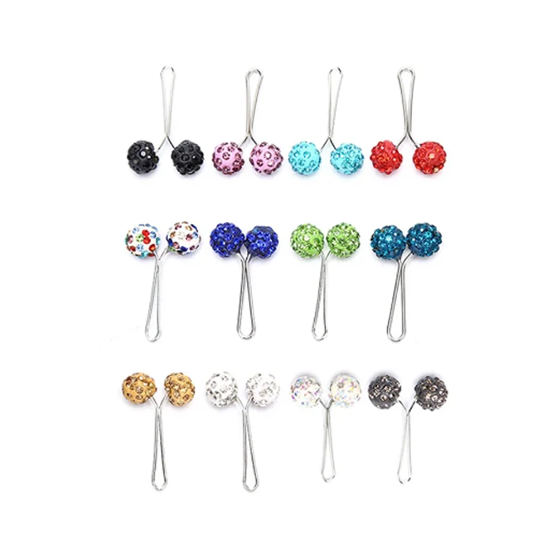 12 Pcs/Set Muslim Hijab Scarf Safety Pin Clips Rhinestone Ball Brooch Fashion Jewelry Decoration