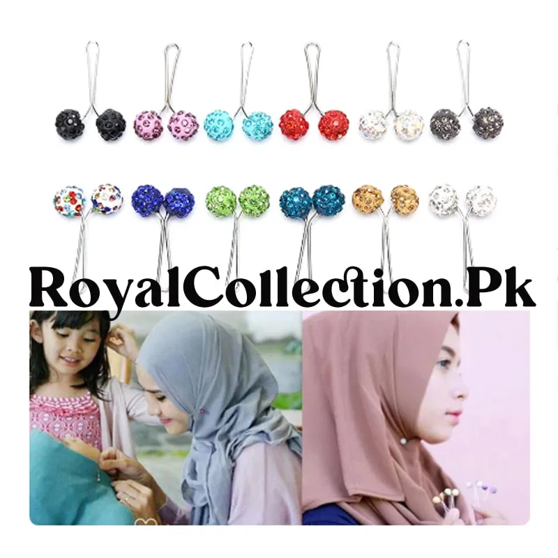 Hot sale 12 Pcs/Set Muslim Hijab Scarf Safety Pin Clips Rhinestone Ball Brooch Fashion Jewelry