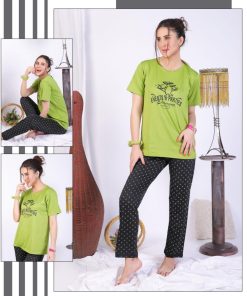 Women Top & Pyjama Set Pink Printed