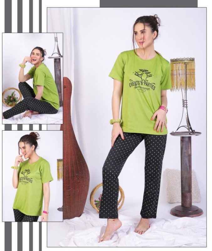 Women Top & Pyjama Set Pink Printed