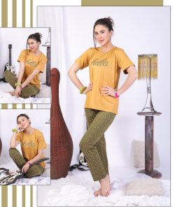 Women Top & Pyjama Set Pink Printed