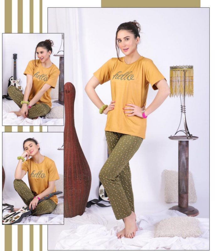 Women Top & Pyjama Set Pink Printed