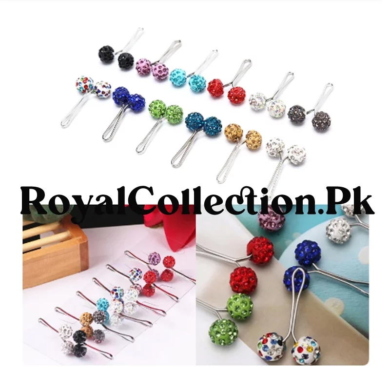 12 Pcs/Set Muslim Hijab Scarf Safety Pin Clips Rhinestone Ball Brooch Fashion Jewelry Decoration